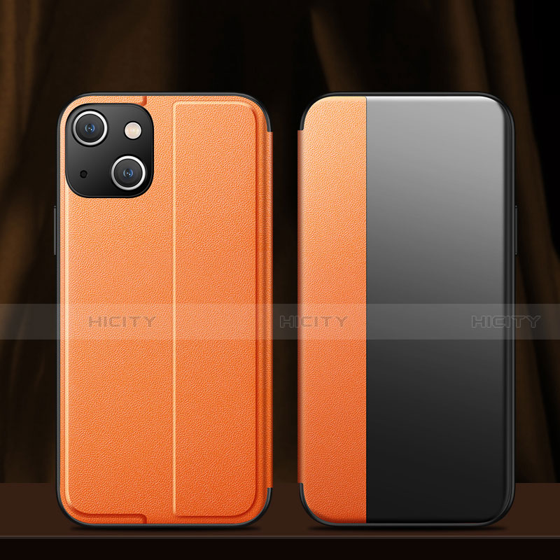 Coque Portefeuille Livre Cuir Etui Clapet M02 pour Apple iPhone 14 Plus Orange Plus