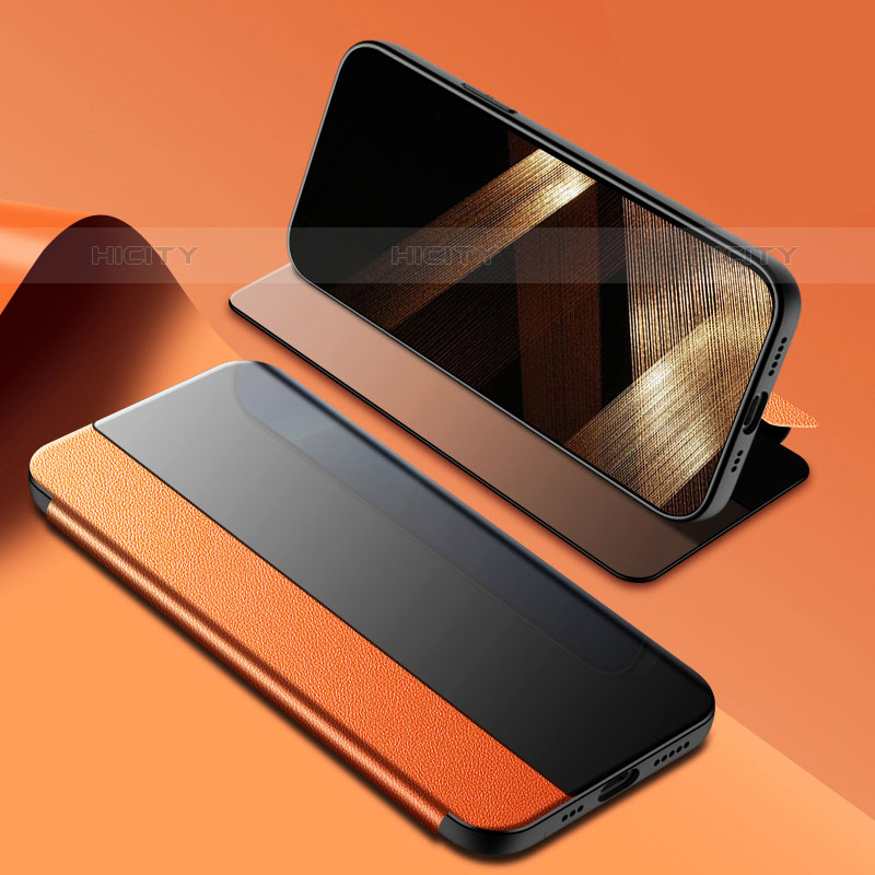 Coque Portefeuille Livre Cuir Etui Clapet M03 pour Apple iPhone 15 Pro Orange Plus