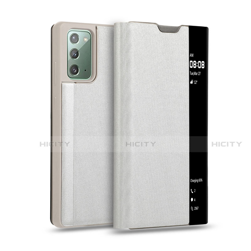 Coque Portefeuille Livre Cuir Etui Clapet N01 pour Samsung Galaxy Note 20 5G Argent Plus