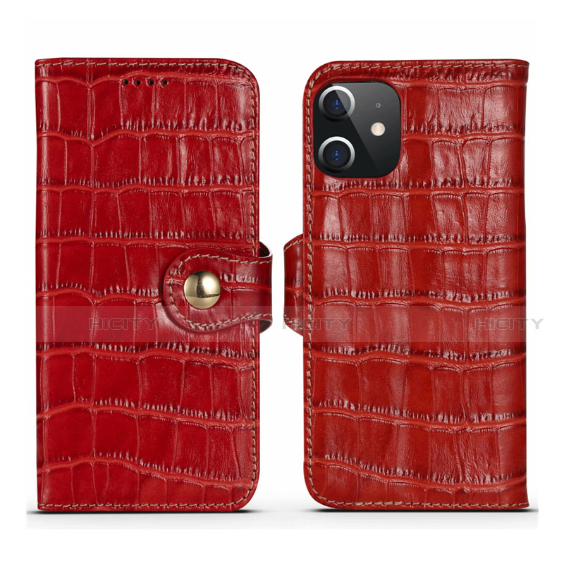 Coque Portefeuille Livre Cuir Etui Clapet N02 pour Apple iPhone 12 Mini Rouge Plus