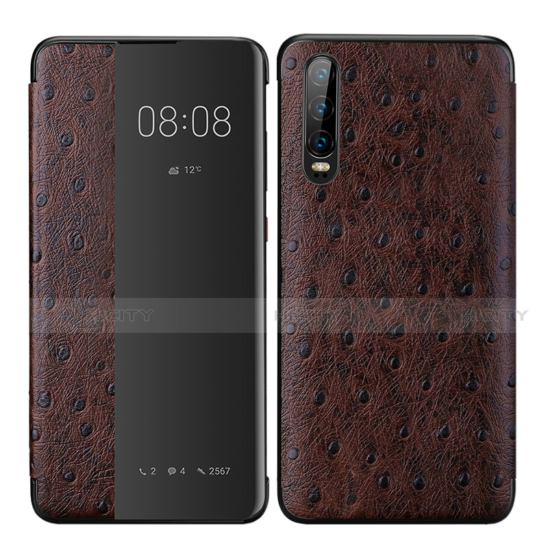 Coque Portefeuille Livre Cuir Etui Clapet P02 pour Huawei P30 Marron Plus