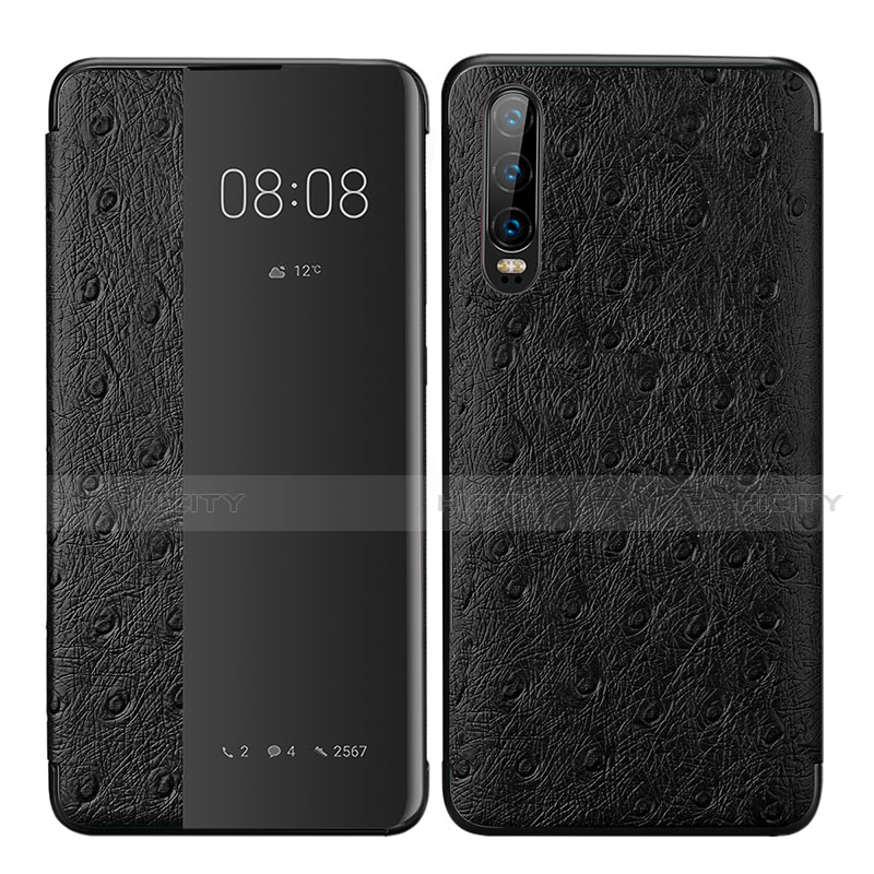 Coque Portefeuille Livre Cuir Etui Clapet P02 pour Huawei P30 Noir Plus