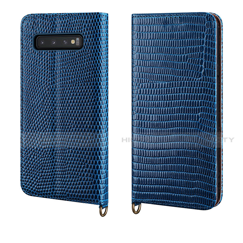 Coque Portefeuille Livre Cuir Etui Clapet P04 pour Samsung Galaxy S10 Bleu Plus