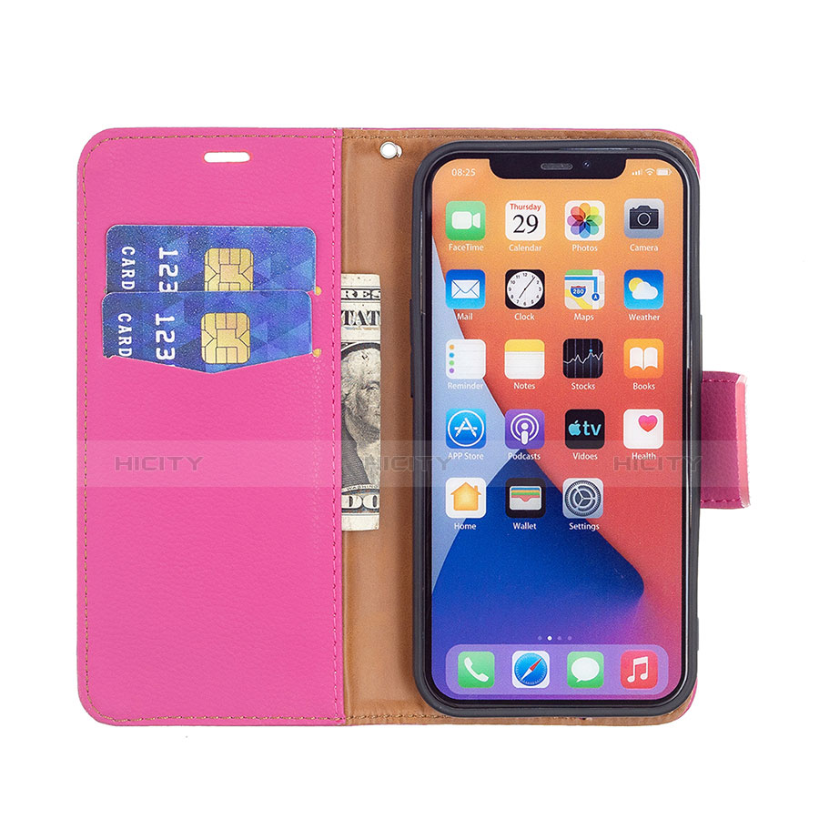 Coque Portefeuille Livre Cuir Etui Clapet pour Apple iPhone 13 Mini Rose Rouge Plus