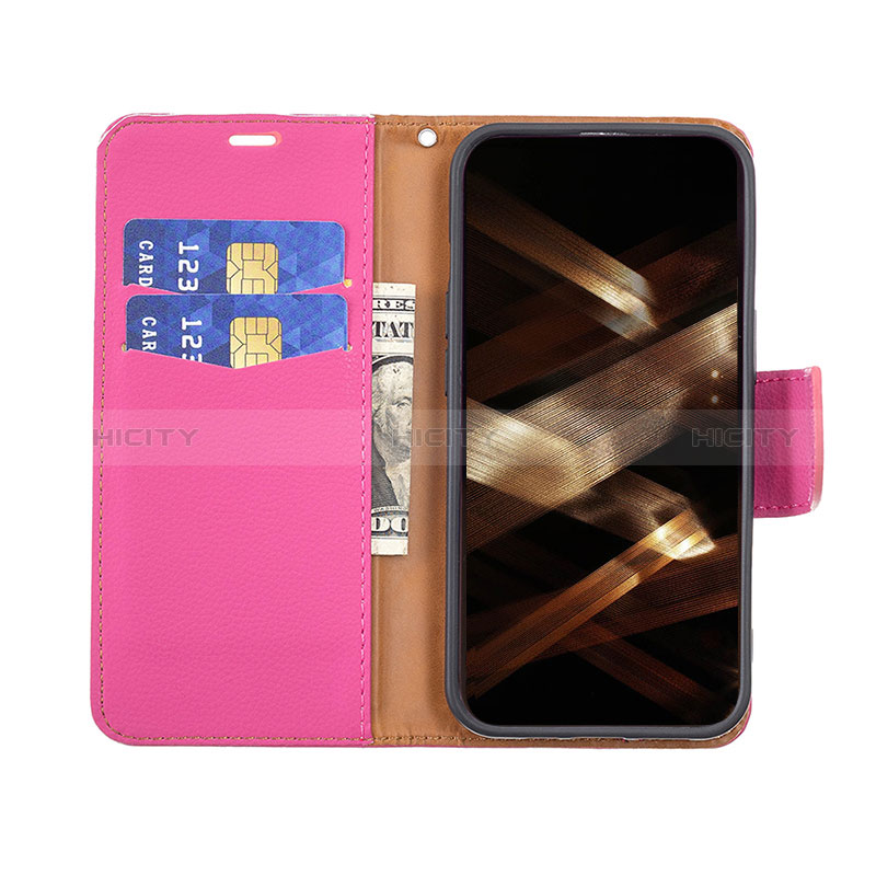 Coque Portefeuille Livre Cuir Etui Clapet pour Apple iPhone 14 Pro Max Rose Rouge Plus