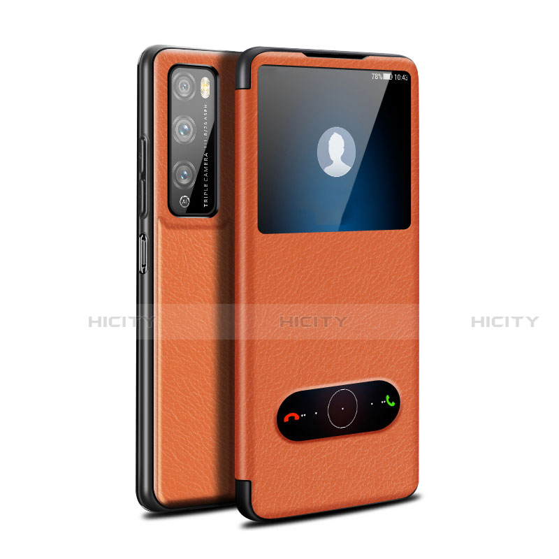 Coque Portefeuille Livre Cuir Etui Clapet pour Huawei Enjoy Z 5G Orange Plus