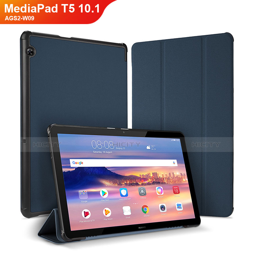 Coque Portefeuille Livre Cuir Etui Clapet pour Huawei MediaPad T5 10.1 AGS2-W09 Bleu Plus