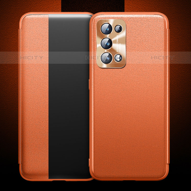 Coque Portefeuille Livre Cuir Etui Clapet pour Oppo Reno6 Pro 5G Orange Plus