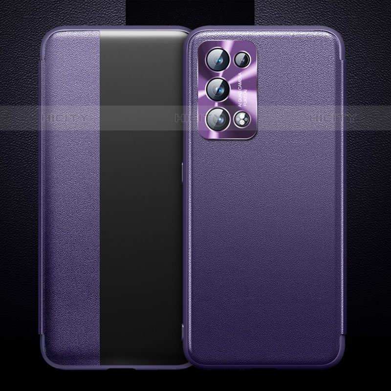 Coque Portefeuille Livre Cuir Etui Clapet pour Oppo Reno6 Pro 5G Violet Plus
