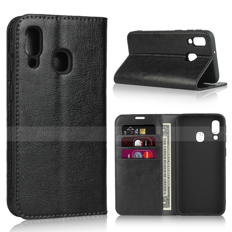 Coque Portefeuille Livre Cuir Etui Clapet pour Samsung Galaxy A40 Noir Plus