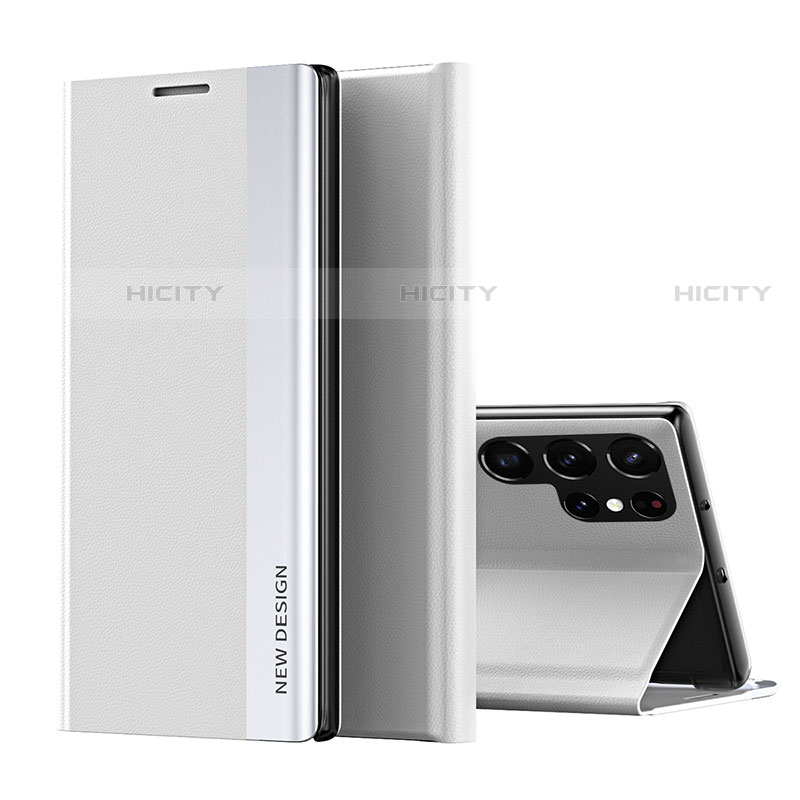Coque Portefeuille Livre Cuir Etui Clapet pour Samsung Galaxy S23 Ultra 5G Blanc Plus