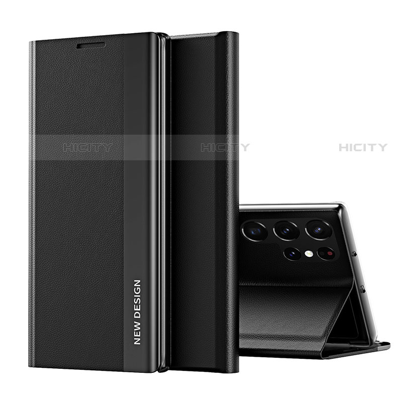 Coque Portefeuille Livre Cuir Etui Clapet pour Samsung Galaxy S23 Ultra 5G Noir Plus