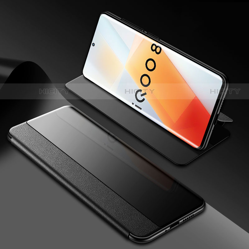 Coque Portefeuille Livre Cuir Etui Clapet pour Vivo iQOO 8 Pro 5G Noir Plus