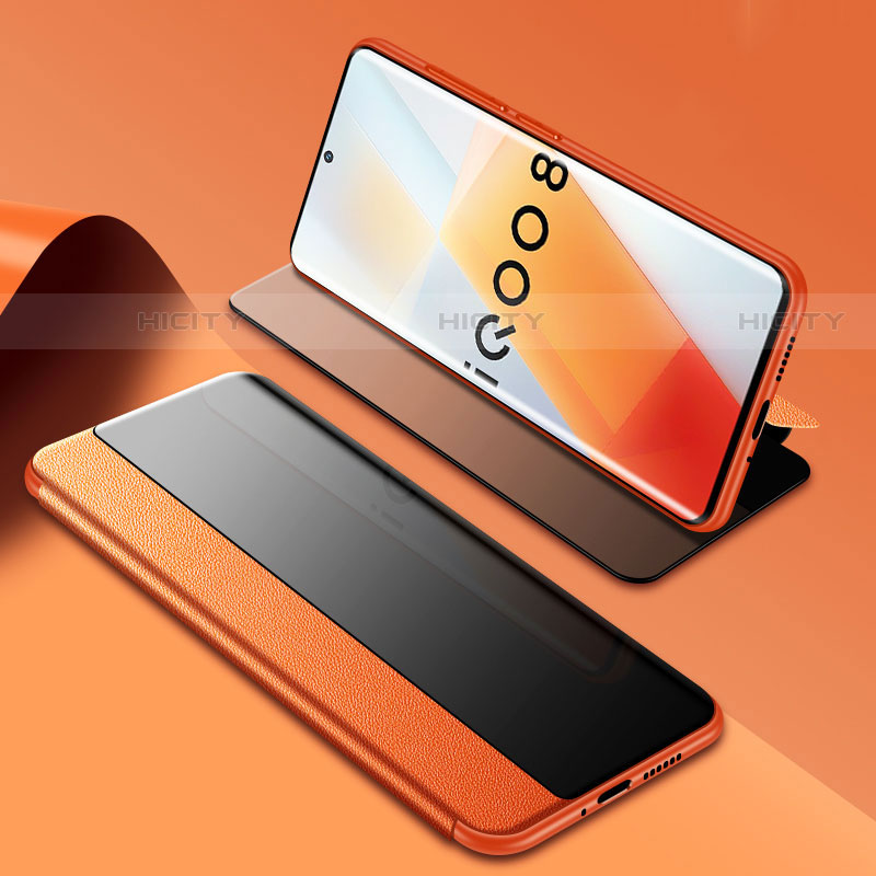 Coque Portefeuille Livre Cuir Etui Clapet pour Vivo iQOO 8 Pro 5G Orange Plus