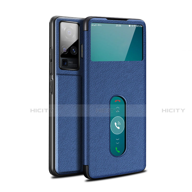 Coque Portefeuille Livre Cuir Etui Clapet pour Vivo X50 Pro 5G Bleu Plus