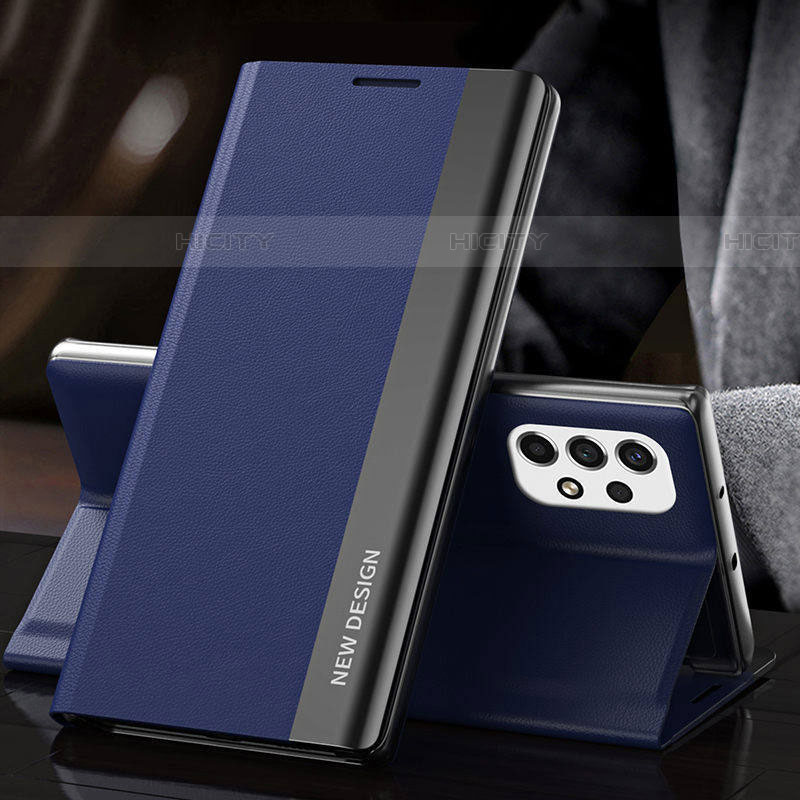 Coque Portefeuille Livre Cuir Etui Clapet Q01H pour Samsung Galaxy A73 5G Bleu Plus