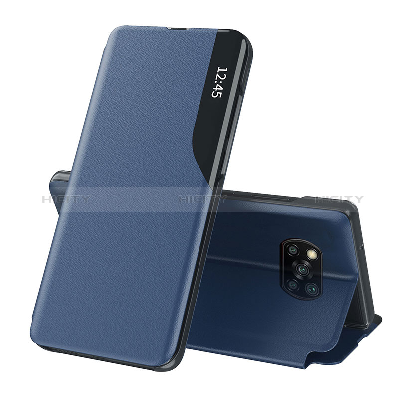 Coque Portefeuille Livre Cuir Etui Clapet Q01H pour Xiaomi Poco X3 Bleu Plus