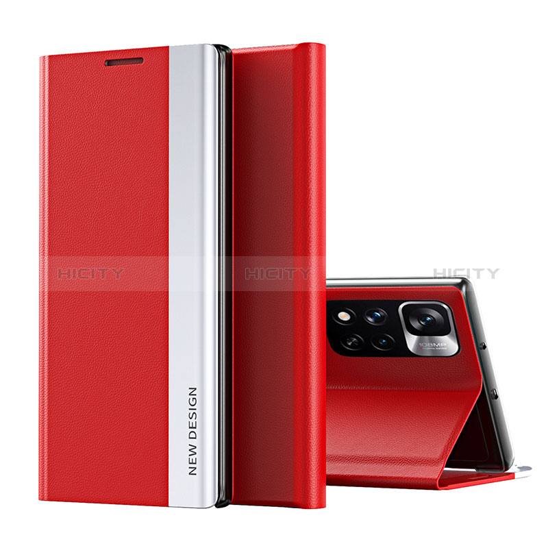 Coque Portefeuille Livre Cuir Etui Clapet Q01H pour Xiaomi Poco X4 NFC Rouge Plus