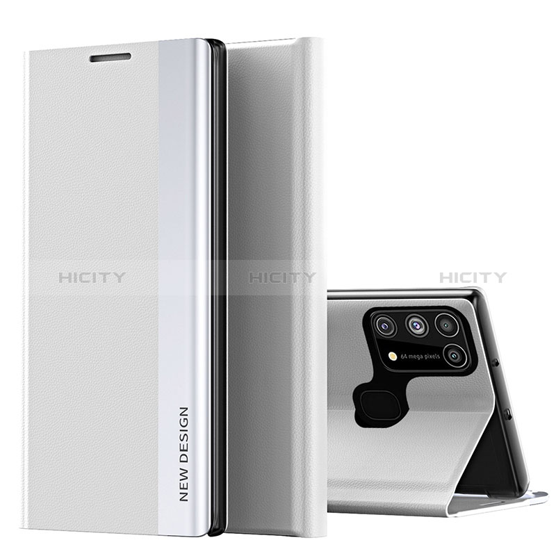 Coque Portefeuille Livre Cuir Etui Clapet QH1 pour Samsung Galaxy M21s Blanc Plus