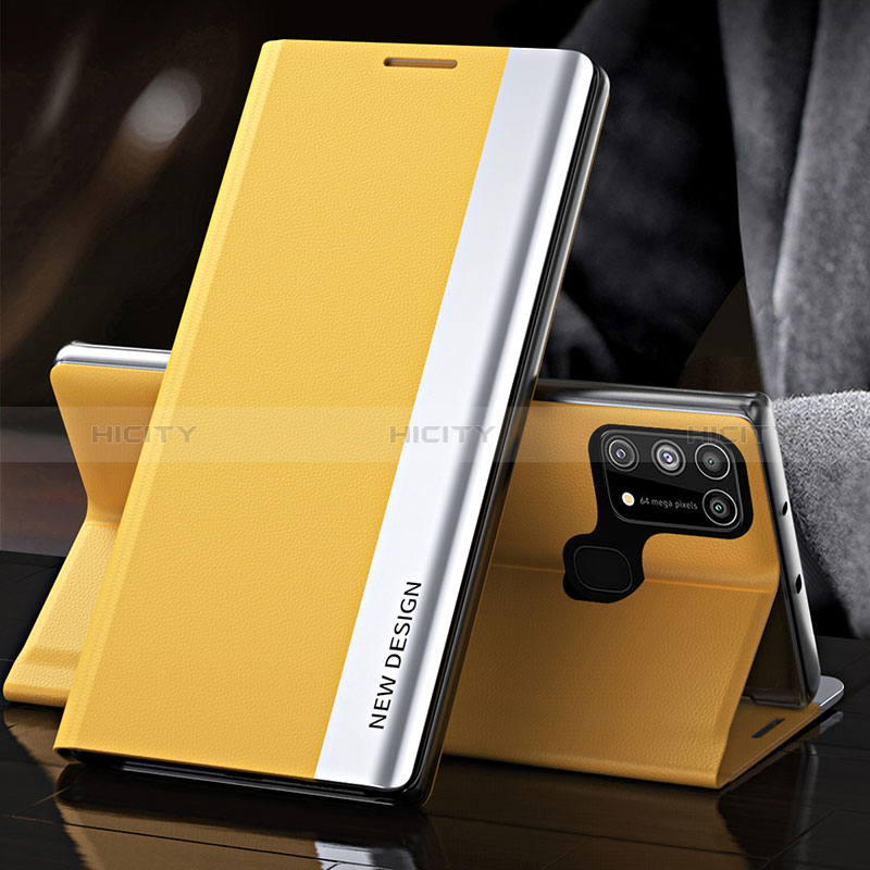 Coque Portefeuille Livre Cuir Etui Clapet QH3 pour Samsung Galaxy M21s Jaune Plus