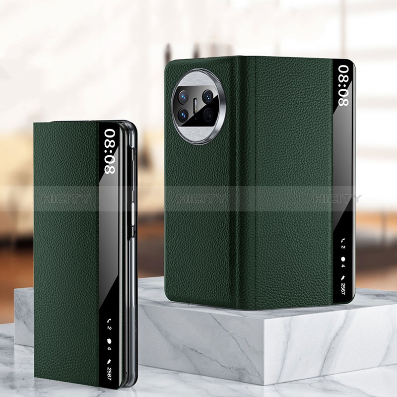 Coque Portefeuille Livre Cuir Etui Clapet QK2 pour Huawei Mate X3 Vert Plus