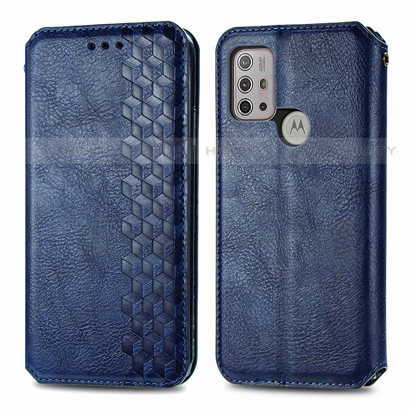 Coque Portefeuille Livre Cuir Etui Clapet S01D pour Motorola Moto G30 Bleu Plus
