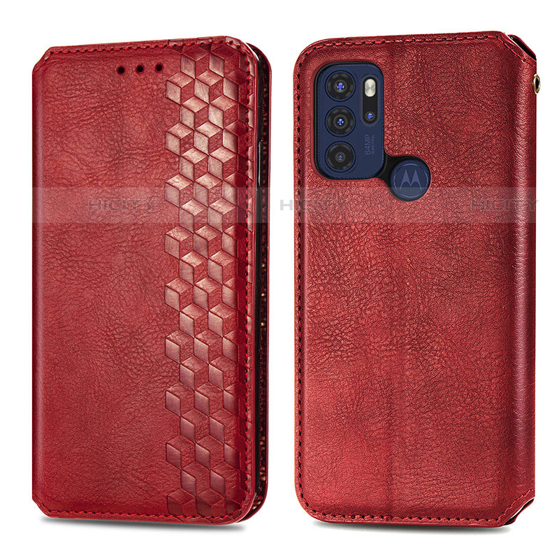Coque Portefeuille Livre Cuir Etui Clapet S01D pour Motorola Moto G60s Rouge Plus