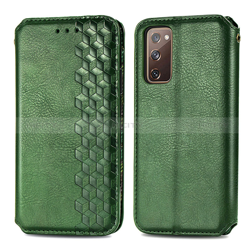 Coque Portefeuille Livre Cuir Etui Clapet S01D pour Samsung Galaxy S20 FE (2022) 5G Vert Plus
