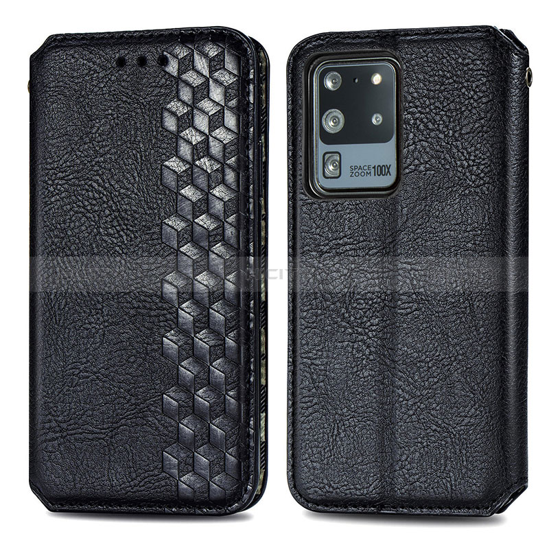 Coque Portefeuille Livre Cuir Etui Clapet S01D pour Samsung Galaxy S20 Ultra 5G Noir Plus