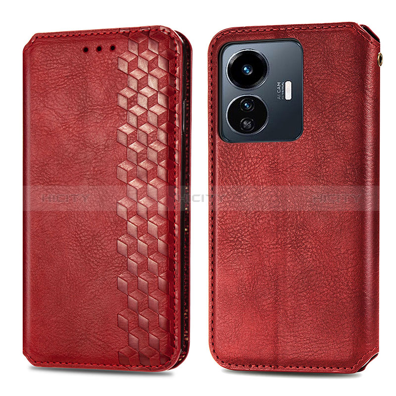 Coque Portefeuille Livre Cuir Etui Clapet S01D pour Vivo Y77 5G Rouge Plus