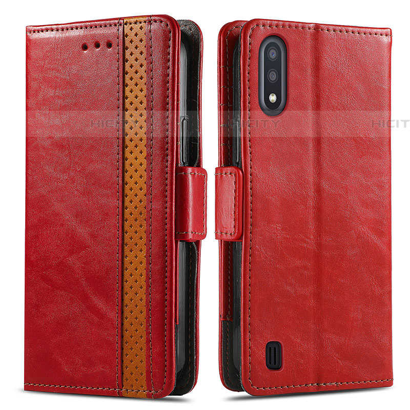 Coque Portefeuille Livre Cuir Etui Clapet S02D pour Samsung Galaxy A01 SM-A015 Rouge Plus