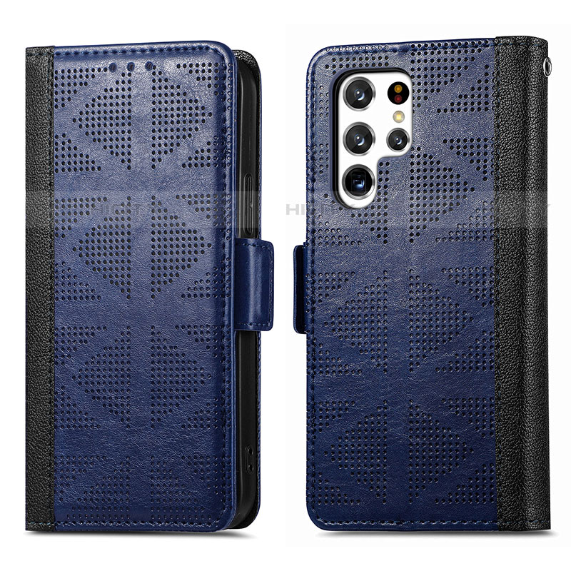 Coque Portefeuille Livre Cuir Etui Clapet S03D pour Samsung Galaxy S23 Ultra 5G Bleu Plus