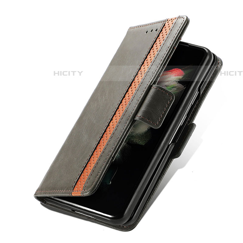 Coque Portefeuille Livre Cuir Etui Clapet S03D pour Samsung Galaxy Z Fold4 5G Gris Plus