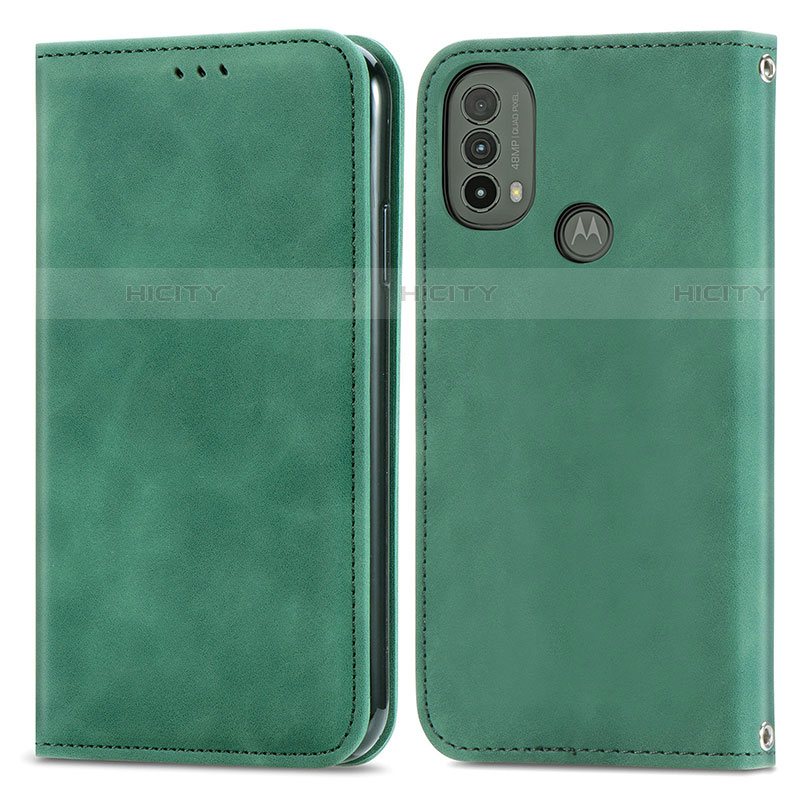 Coque Portefeuille Livre Cuir Etui Clapet S04D pour Motorola Moto E30 Vert Plus