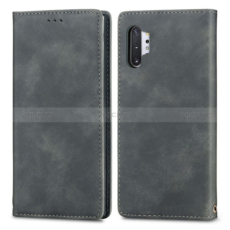 Coque Portefeuille Livre Cuir Etui Clapet S04D pour Samsung Galaxy Note 10 Plus 5G Gris Plus