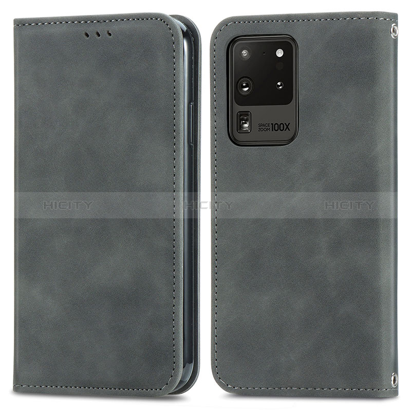 Coque Portefeuille Livre Cuir Etui Clapet S04D pour Samsung Galaxy S20 Ultra 5G Gris Plus