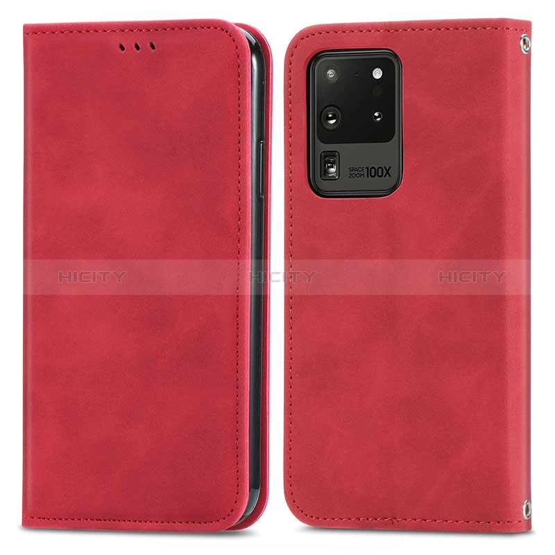 Coque Portefeuille Livre Cuir Etui Clapet S04D pour Samsung Galaxy S20 Ultra 5G Rouge Plus