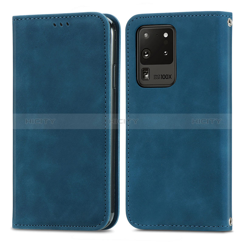 Coque Portefeuille Livre Cuir Etui Clapet S04D pour Samsung Galaxy S20 Ultra Bleu Plus