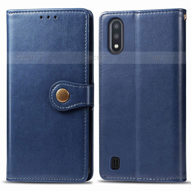Coque Portefeuille Livre Cuir Etui Clapet S05D pour Samsung Galaxy M01 Bleu Plus