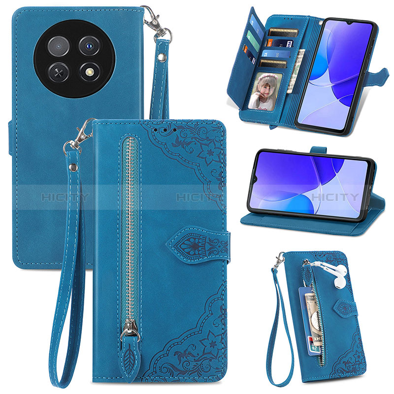 Coque Portefeuille Livre Cuir Etui Clapet S06D pour Huawei Nova Y91 Bleu Plus