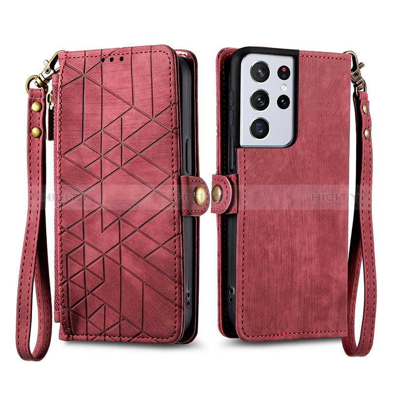 Coque Portefeuille Livre Cuir Etui Clapet S17D pour Samsung Galaxy S23 Ultra 5G Rouge Plus