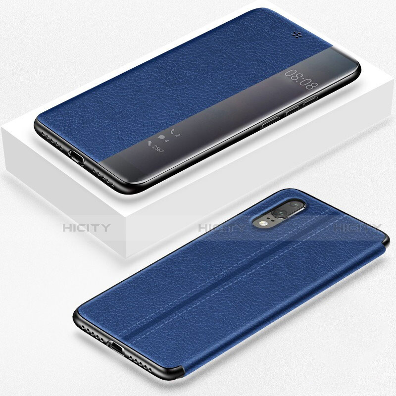 Coque Portefeuille Livre Cuir Etui Clapet T02 pour Huawei P20 Bleu Plus