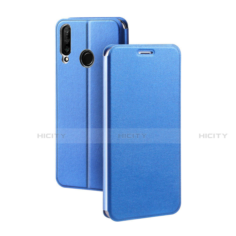 Coque Portefeuille Livre Cuir Etui Clapet T02 pour Huawei P30 Lite Bleu Plus
