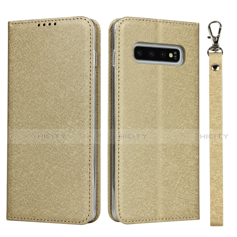 Coque Portefeuille Livre Cuir Etui Clapet T03 pour Samsung Galaxy S10 5G Or Plus