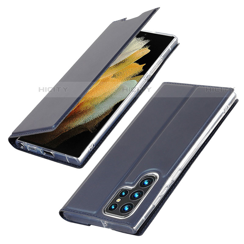 Coque Portefeuille Livre Cuir Etui Clapet T03D pour Samsung Galaxy S21 Ultra 5G Bleu Plus