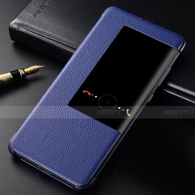 Coque Portefeuille Livre Cuir Etui Clapet T04 pour Huawei Mate 20 Bleu Plus
