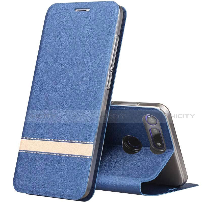 Coque Portefeuille Livre Cuir Etui Clapet T05 pour Huawei Honor View 20 Bleu Plus