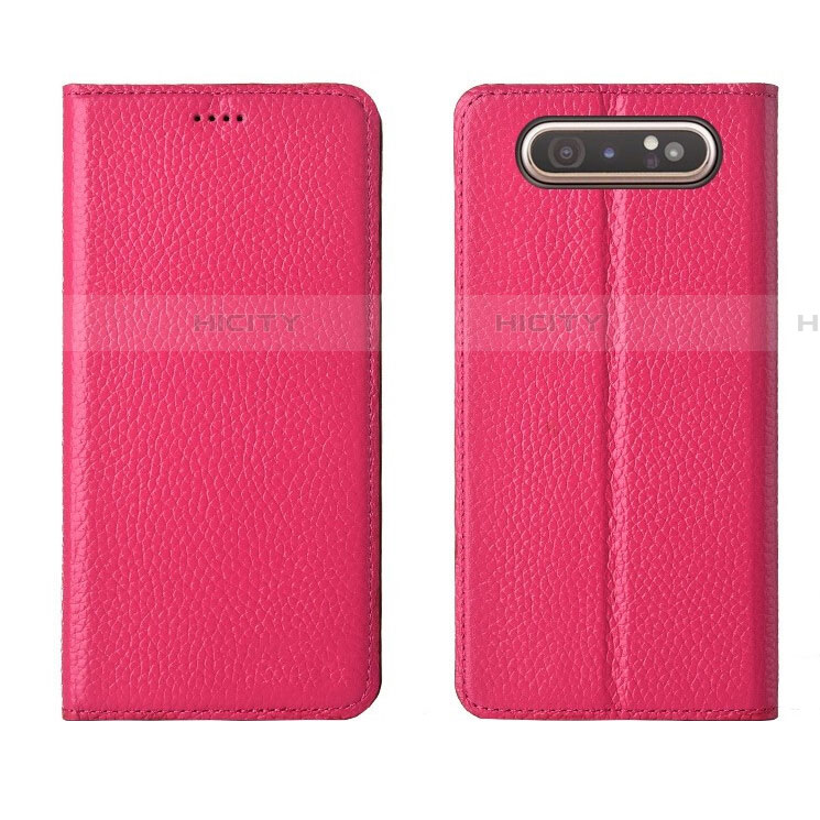 Coque Portefeuille Livre Cuir Etui Clapet T05 pour Samsung Galaxy A80 Rose Rouge Plus
