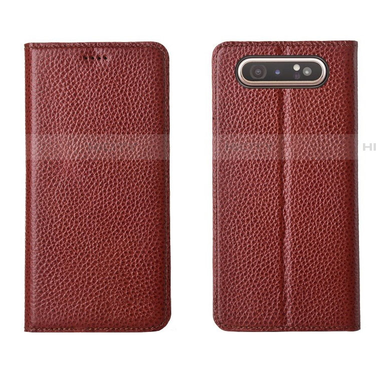 Coque Portefeuille Livre Cuir Etui Clapet T05 pour Samsung Galaxy A80 Vin Rouge Plus