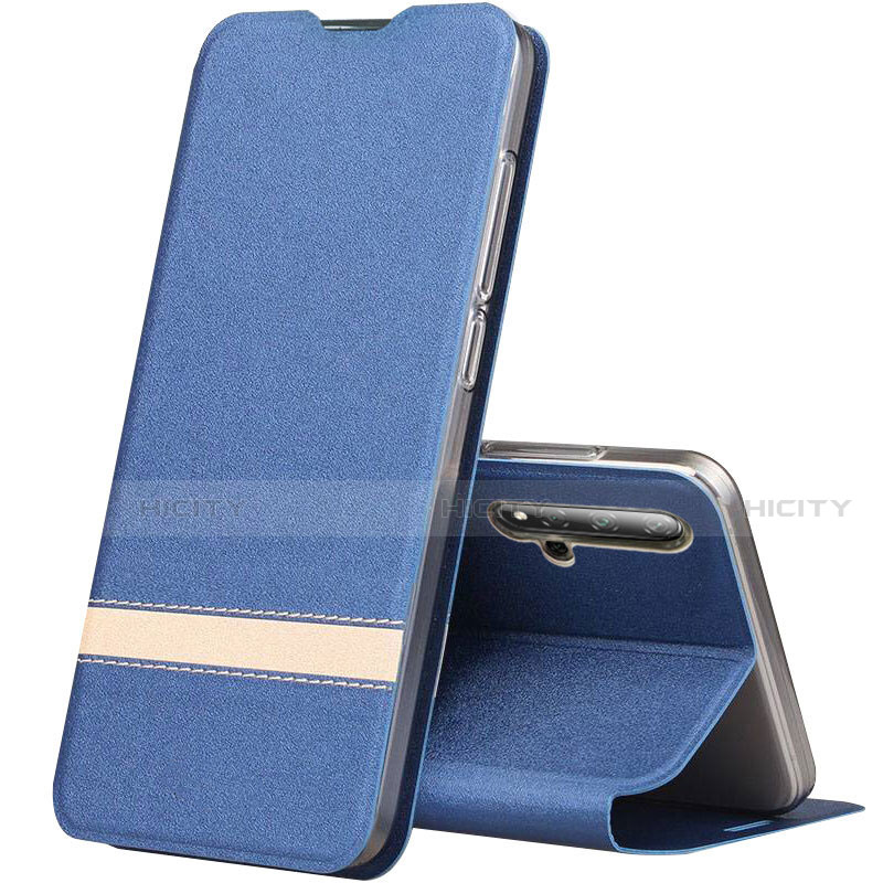 Coque Portefeuille Livre Cuir Etui Clapet T09 pour Huawei Nova 5T Bleu Plus